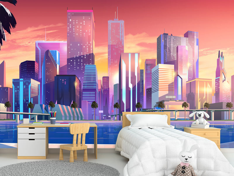 Non-Woven Wall For Kids Room/Bedroom Print Superhero City Wallpaper