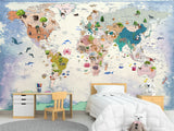 Decor for Kids room, Vinyl Wallpaper Peel and Stick with the pattern “Kids map of the world”