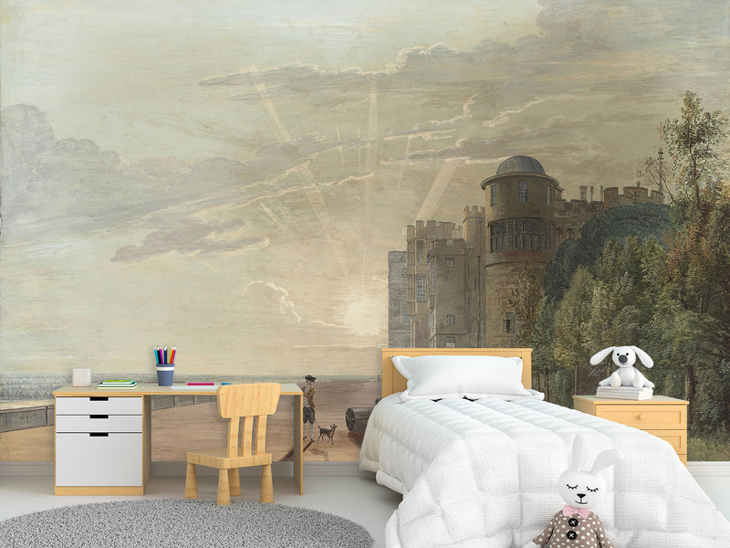 Non-Wowen Wallpaper Paul Sandby "The north terrace of windsor castle looking east at sun" Vintage Style Photo Wallpaper For Living Room And Bedroom