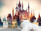 Peel and Stick Wall Mural Art Decor for Kids' Room or Playroom – Fairy Tale Town on a Hill