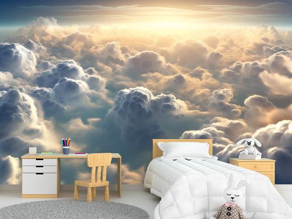 Non-Woven Photo Wallpaper – "Clouds in Sunlight" – Wall Mural for Office or Living Room