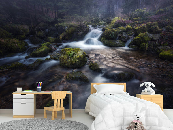 Peel and Stick film Oracal wallpaper for home “Mountain Waterfall”, bedroom decor