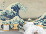 Non-Woven Full Wall Vintage Style Art Print Wallpaper, Japanese Style "The Great Wave Off Kanagawa"