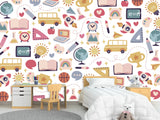 Peel & Stick Mural Full Wall Print For Kids Room "School-Themed Collage" Design for Kids' Study Area