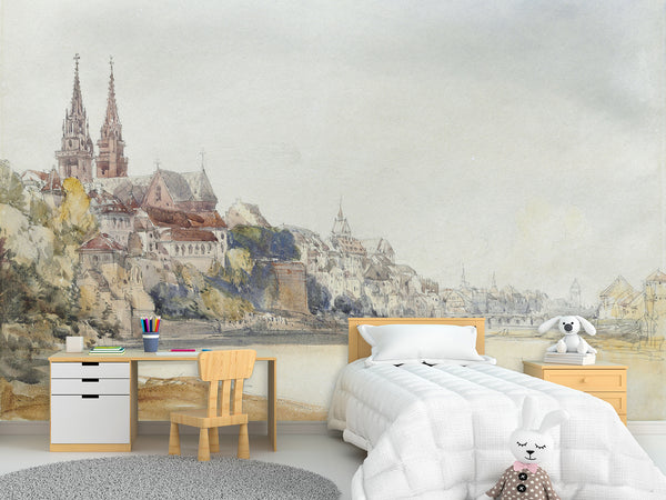 Non-Wowen Mural Full Wall Vintage Desing for Living Room or Bedroom "View of Basel, Switzerland" – William Callow