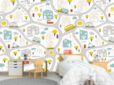3D Non-Woven Photo Wallpaper "Children's Wall Road" – Fun Wall Mural for Kids’ Room or Study Area