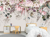Floral Print Non-Woven Wallpaper – "Delicate Pink and White Flowers", Stylish Wall Mural for Home Interior