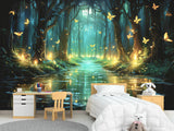 Non-Woven Magical Forest Wall Mural Peel & Stick Kids Room Wallpaper