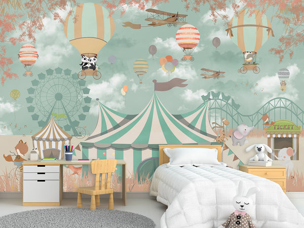 Self-Adhesive Wallpaper Circus Animals – Fun Desin Wallpaper Mural For Kids' Room Or Nursery