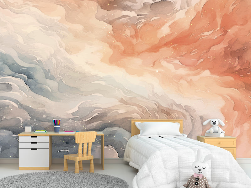 Print Abstraction On Wall Vinyl Wallpaper Peel and Stick For Bedroom Living Room "Pink Blue Waves"