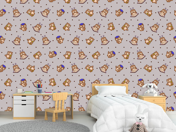 Modern Vinyl Wallpaper Peel an Stick for Decorating a Child's Learning Area — Mural "Educational Owl Print"