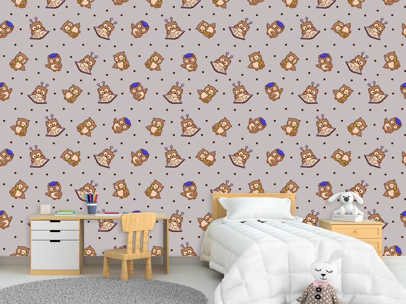 Modern Vinyl Wallpaper Peel an Stick for Decorating a Child's Learning Area — Mural "Educational Owl Print"