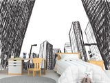 Graphic Print Peel and Stick 3D Mural "Painted city", Beautiful in the Hall, Office, Work Area