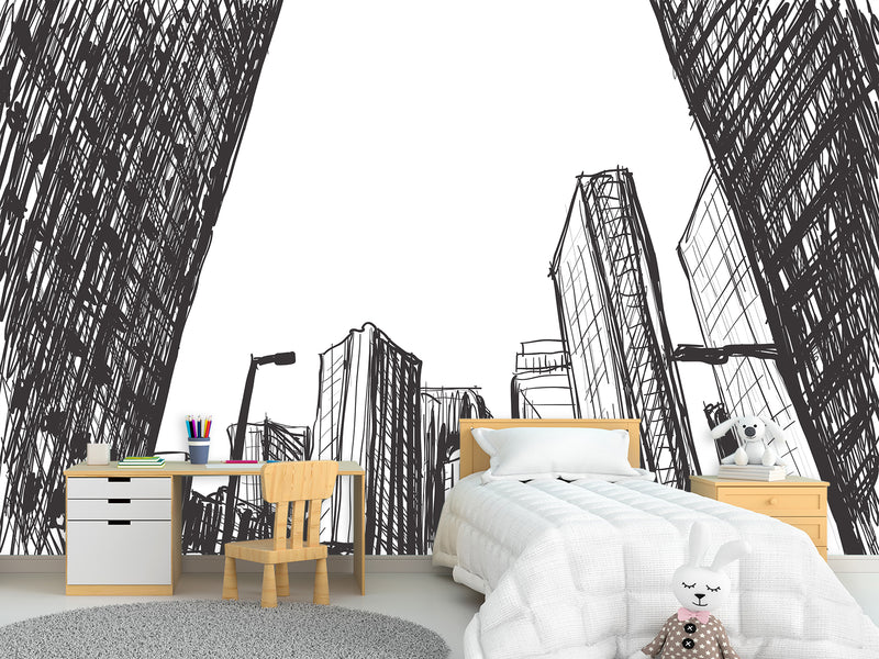 Graphic Print Peel and Stick 3D Mural "Painted city", Beautiful in the Hall, Office, Work Area