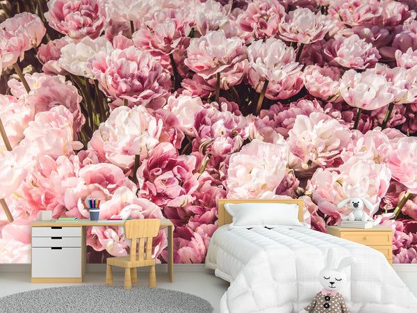 Traditional Wallpaper Full Wall Mural Soft Pink Peonies – Elegant Floral Print for Bedroom, Living Room, or Lounge
