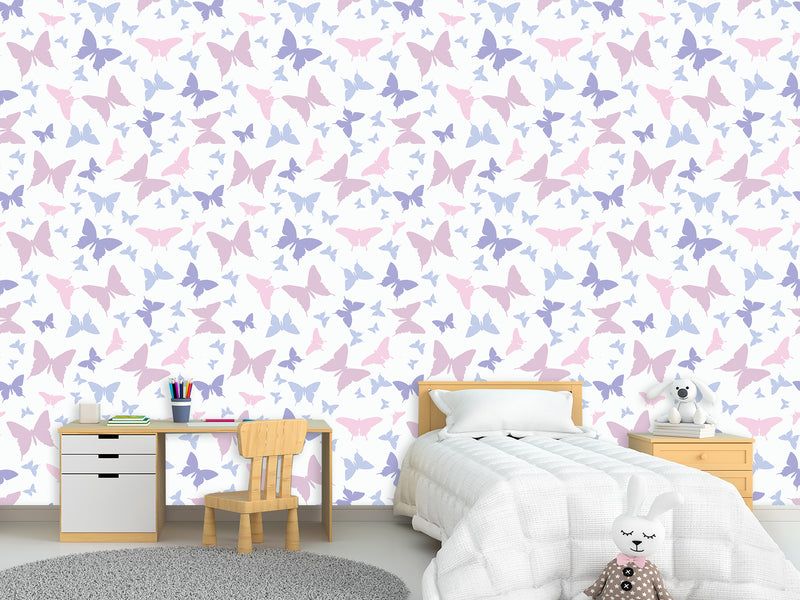 Unique Wall Mural with Butterfly Print, Peel and Stick Wallpaper, Art Print for Nursery or Baby Room 'Colorful Butterfly Silhouettes' 🦋
