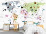 Self-Adhesive Full Wall Kids' World Map Wallpaper – Soft Colors for Kids' Room & Playroom
