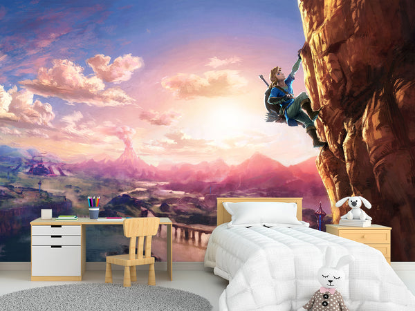 3D Non-Woven Mural Adventure Kids Wallpaper – Zelda on the Cliff | Full Wall Mural for Playroom or Gaming Room