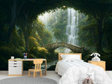 Kids’ wallpaper, creative design Peel and Stick mural for children’s room, art print "Elven Forest with Bridge" 🌿🧚