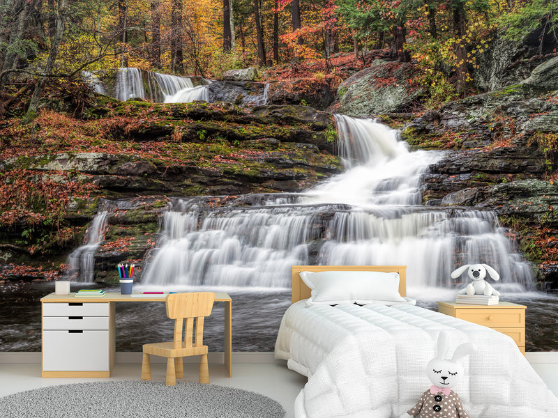 Nature-Inspired Full-Wall Self-Adhesive Wallpaper – "Mountain Waterfall", Perfect for Home Decor, Hotel Design, or Spa Area