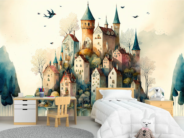 Self-Adhesive Mural Print For Kids' Space "City From A Fairy Tale" Kids Room Print