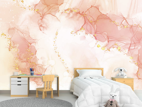 Non-Woven Photo Wallpaper For Bedroom, Living Room, Art Design “Rosea With Golden Abstraction”