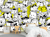 Peel & Stick Wall Mural for Office or Bedroom, Kids Room  – 'Busy Cats' Unique Wall Print