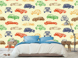 Non-Woven Photo Wallpaper Multicolored Vintage Cars – Colorful Accent for Office or Living Space