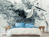 Full-Wall Peel and Stick Wallpaper – Art Print "Dance of the Stork in Abstraction" Mural for Office, Study, or Living Room