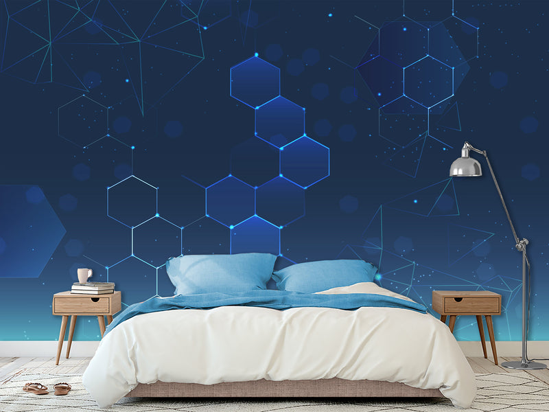 Blue Wallpaper Wall Print Peel And Stick Mural Wall Art For Bedroom, Kitchen, Living Room "Polyhedrons"
