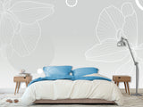 Modern Minimalist Style Non-Woven Wallpaper – "Flower Outline on Gray Background", Perfect for Bedroom or Living Room Desing