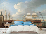 Vintage High-Quality Self-Adhesive Wall Murals for Living Room, Bedroom, and Home Office, In-House Production, Vintage Style "Sailing Era Sea Port"
