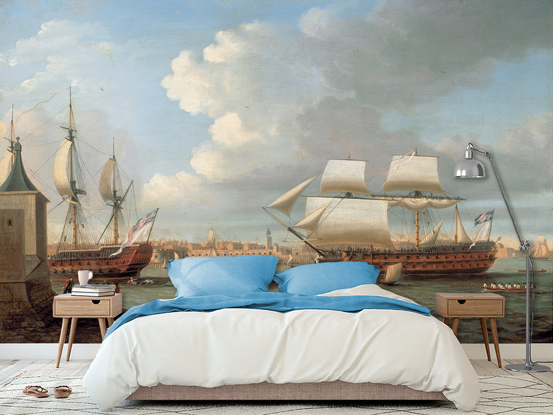 Vintage High-Quality Self-Adhesive Wall Murals for Living Room, Bedroom, and Home Office, In-House Production, Vintage Style "Sailing Era Sea Port"