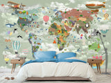 Decor for Kids room, Vinyl Wallpaper Peel and Stick with the pattern “Kids map of the world”