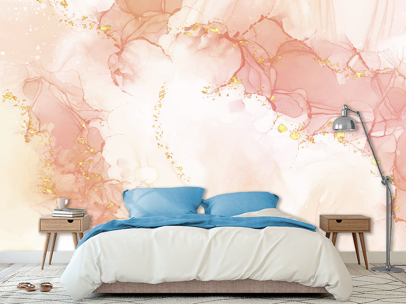 Non-Woven Photo Wallpaper For Bedroom, Living Room, Art Design “Rosea With Golden Abstraction”