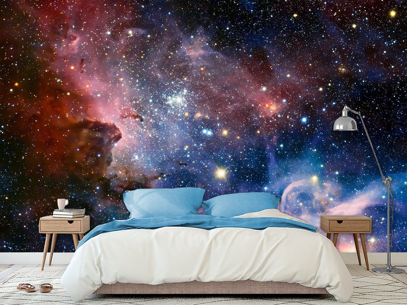 Non-Woven Wallpaper Full Wall Mural – “Star Cluster in the Infinite Universe” – Print for Bedroom or Living Room