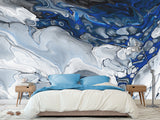Art Print Design Non-Woven Wallpaper For Living Room, Relax Zone, Bedroom Abstraction "Blue Marble Waves"