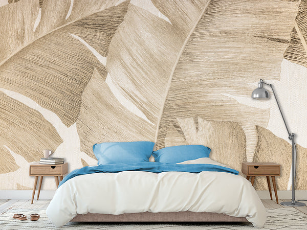 Pastel Self-Adhesive Full-Wall Photo Mural – "Banana Leaves" – for Living Room, Bedroom, or Office
