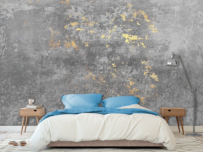 Traditional Full Wall Mural – Concrete and Gold Abstract Wall Design for Gym or Office
