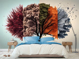 Beautiful Modern Non-Woven Full-Wall Wallpapers For Home, Office "Tree Of Seasons"