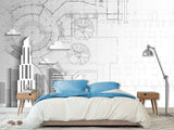 Traditional wallpaper wall art “City drawing" Wallpaper for Bedroom or Living Room