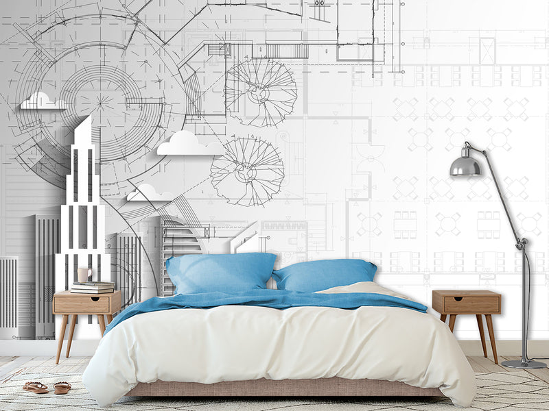 Traditional wallpaper wall art “City drawing" Wallpaper for Bedroom or Living Room