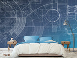 Peel and Stick Vinyl  Wall mural “Blueprint engineering " Wallpaper for For Office,  Home decor