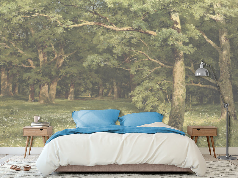 Non-Woven Photo Wallpaper, Vintage Nature-Inspired Wallpaper – "Green Forest" for Living Room