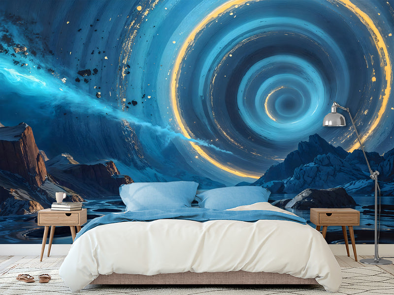 Fantasy Plot Combined With Nature Peel and Stick Mural For Creative Game Room Or Bedroom Design Wall Print "Portal In The Canyon Above The Lake" 🌄✨