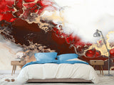 Abstract Wallpaper Red And Black Composition Bright Full Wall Traditional Mural For Office, Bedroom, Living Room