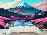 Artistic Design Vinyl Wallpaper Peel and Stick Wall Mural for Living Room, Office, Perfect for Creative Space "Mount Fuji in Anime Style" 🎨
