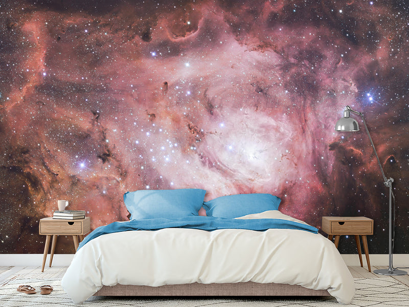 Non-Wowen Wall Mural Bedroom Wall Mural – "Stars In Purple Mist" Dreamy Galaxy Design