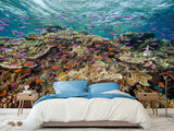3D Non-Woven Wall Mural With Marine Print – “School Of Fish Among Corals” For Office & Room Desing