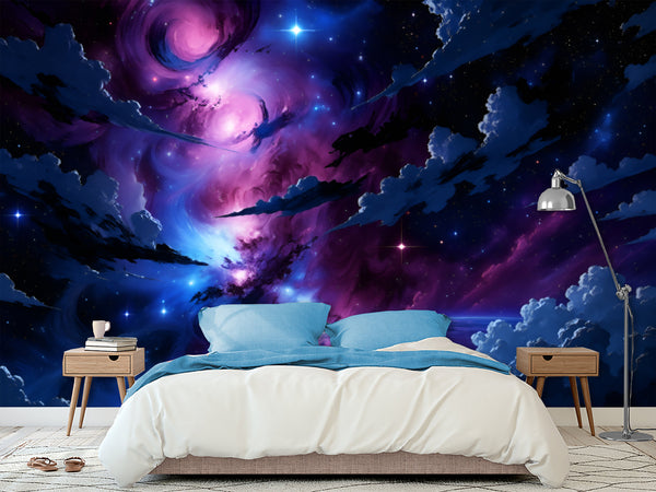 Self-Adhesive Wall Mural Interesting Universe Design For Living Room Bedroom "Cosmic Storm Of Light"✨